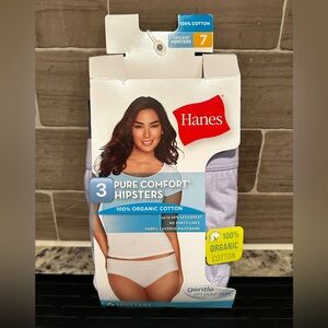 3 Pair 100% Organic Cotton Hanes Pure Comfort Hipsters Panties Brand New Sz 7 L